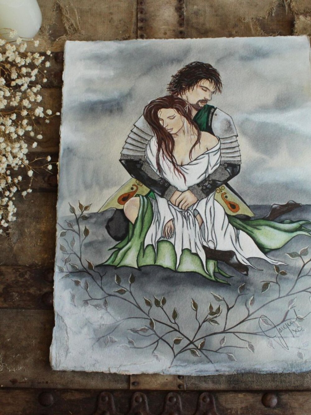 Original Artwork, 15"x12" Acrylic Painting, "Unexpected", Fairy and Knight Roman - Picture 8 of 10